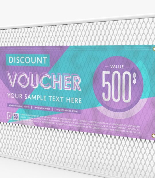 8 oz mesh banner. The image shows a banner on a chain link fence.